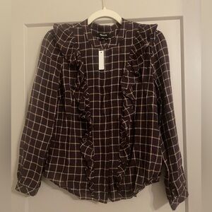 NWT Madewell burgundy ruffle plaid shirt size S